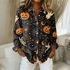 Women Halloween Print Button Down Long Sleeve Fit Shirt Turn Down Collar Casual Top for Autumn Festival
