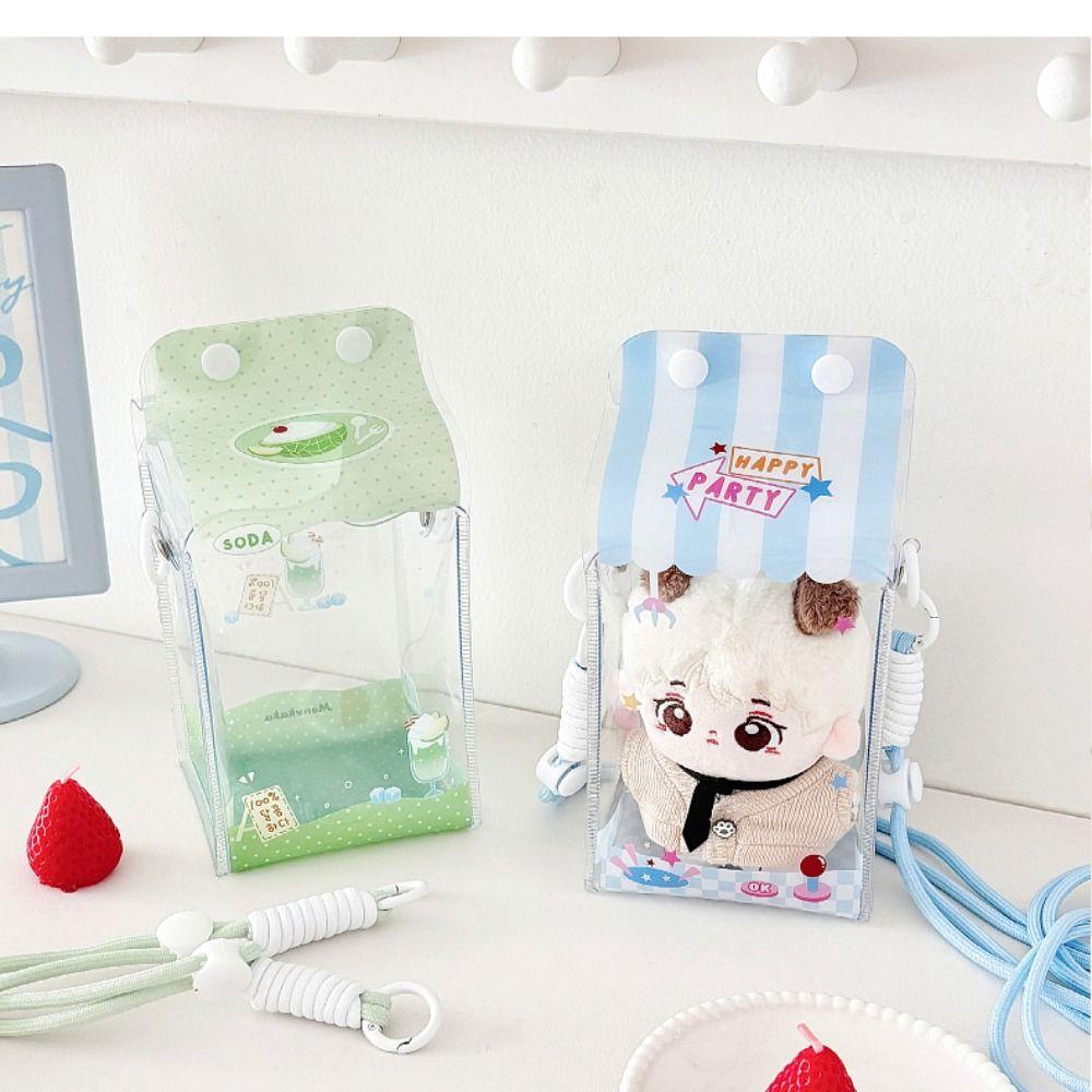 Cute Milk Doll Display Bag Transparent With Lanyard Doll Carrying Case Cartoon Zipper Storage Bag Doll Bag Decoration