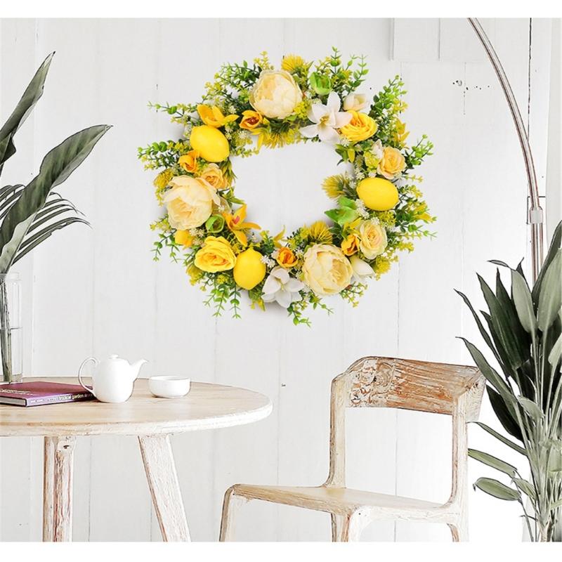 Yellow Flower Wreath with Lemon Artificial Summer Wreath for Front Door Farmhouse Wedding Garden Outdoor Decorations