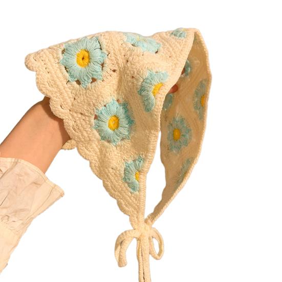 Headscarf French Retro Style Embroidery Flower Pattern Headband Hollow Design Breathable Elastic Hair C