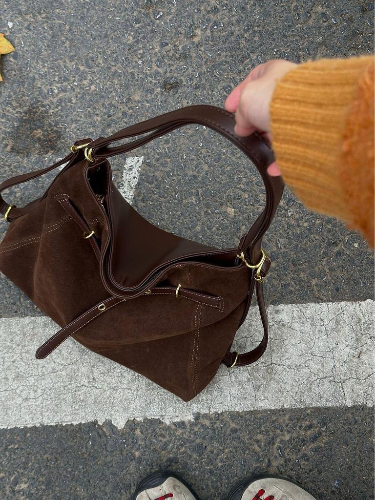 2024 Women's Large Capacity Suede Tote: Autumn/Winter Casual Shoulder & Crossbody Bag