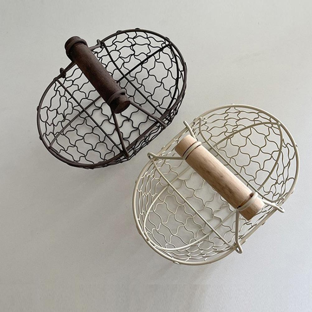 2Pcs Vintage Iron Wire Storage Basket Fruit Bread Basket Kitchen Countertop Organizer Household Decorative Handle