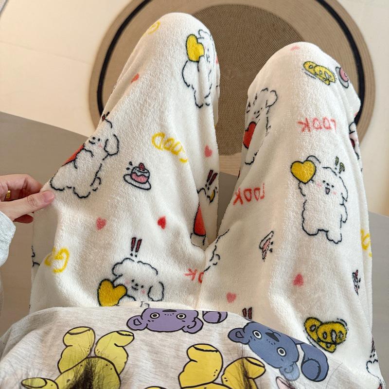 Damen Cartoon Flanell Fleecegefütterte Pyjamahose - Warmer Herbst-/Winterstil