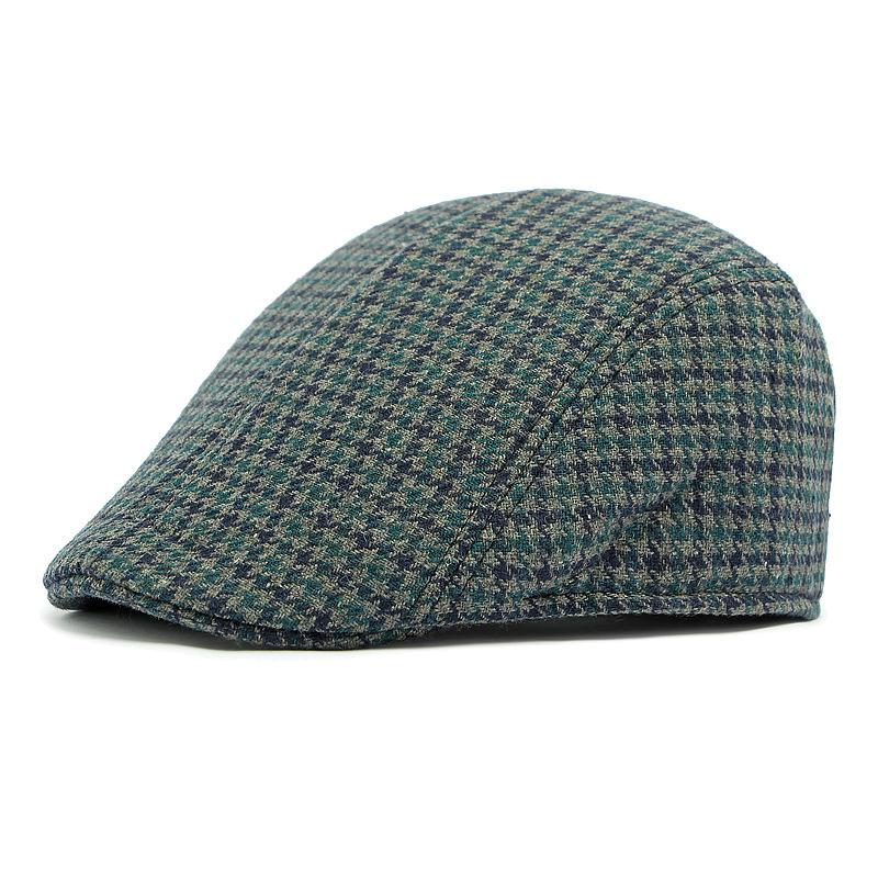 Kapelusz w wzór pepitki Męski Jesień Zima Średniego Wieku i Starszy Kapelusz typu Forward Ciepły Bawełniany Kapelusz Brytyjski Vintage Beret