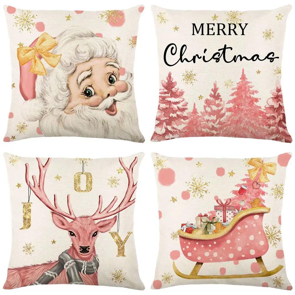 45cm Merry Christmas Cushion Cover Pillowcase 2025 Christmas Decorations for Home Ornament New Year Christmas Decor 2025 Noel