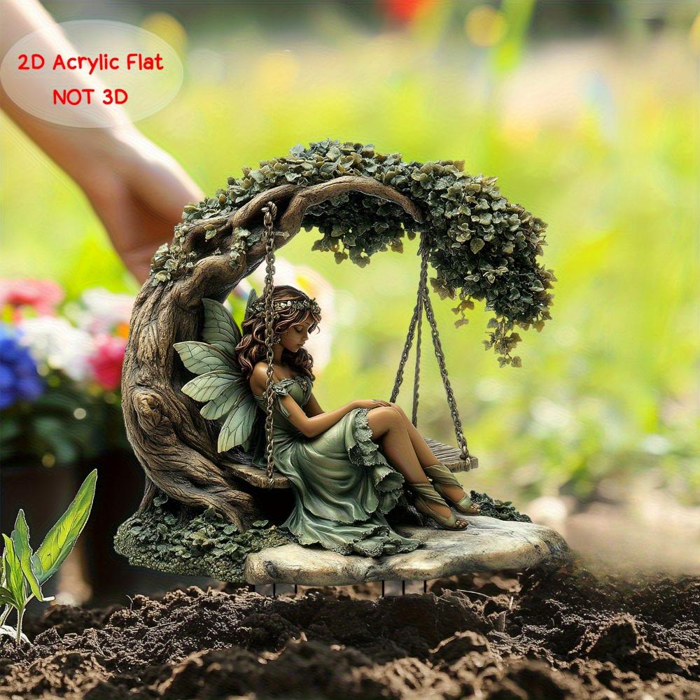 Fairy Sitting On a Hanging Chair, 2D Flat Acrylic, Decoration, Suitable for Garden, Lawn, Outdoor, Party, Christmas, Halloween