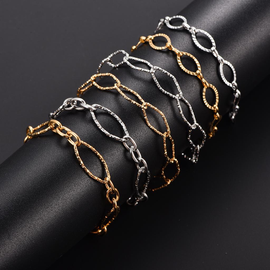 Geometric Stainless Steel Figaro Bracelet Link Oval Hand Chain for Women Men Rhombus Wristband Bangle Anklets Metal Jewelry Gift