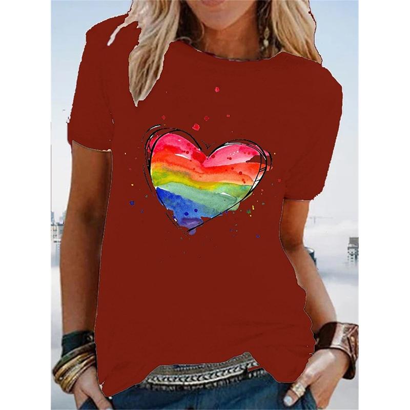 Summer Rainbow Heart 3D Print T-shirt Women Man Short Sleeve T Shirts Harajuku Streetwear Tees Y2k Tops Clothing