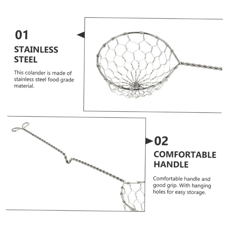Pack of 6 High Quality Handmade Nonrust Steel Strainers Textured Grip and Hook Efficient Cooking Tasks
