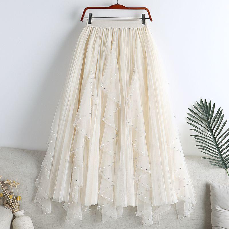 Women's Irregular A-line High Waist Mesh Skirt, 2025 Spring/Autumn