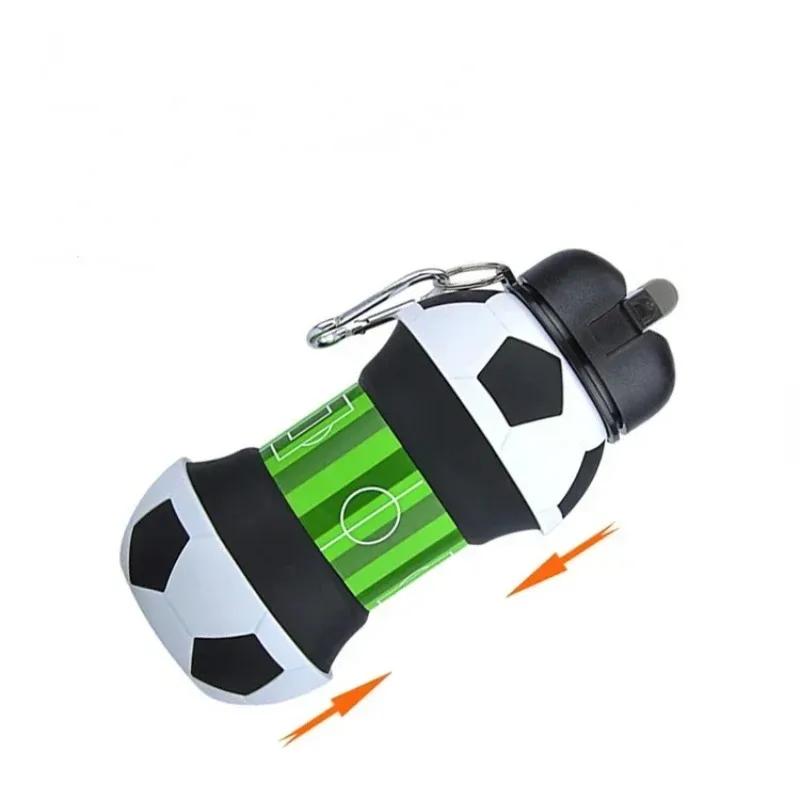 Foldable Football Kids Water Bottles Portable Sports Water Bottle Football Soccer Ball Shaped Water Bottle Silicone Cup 550ml