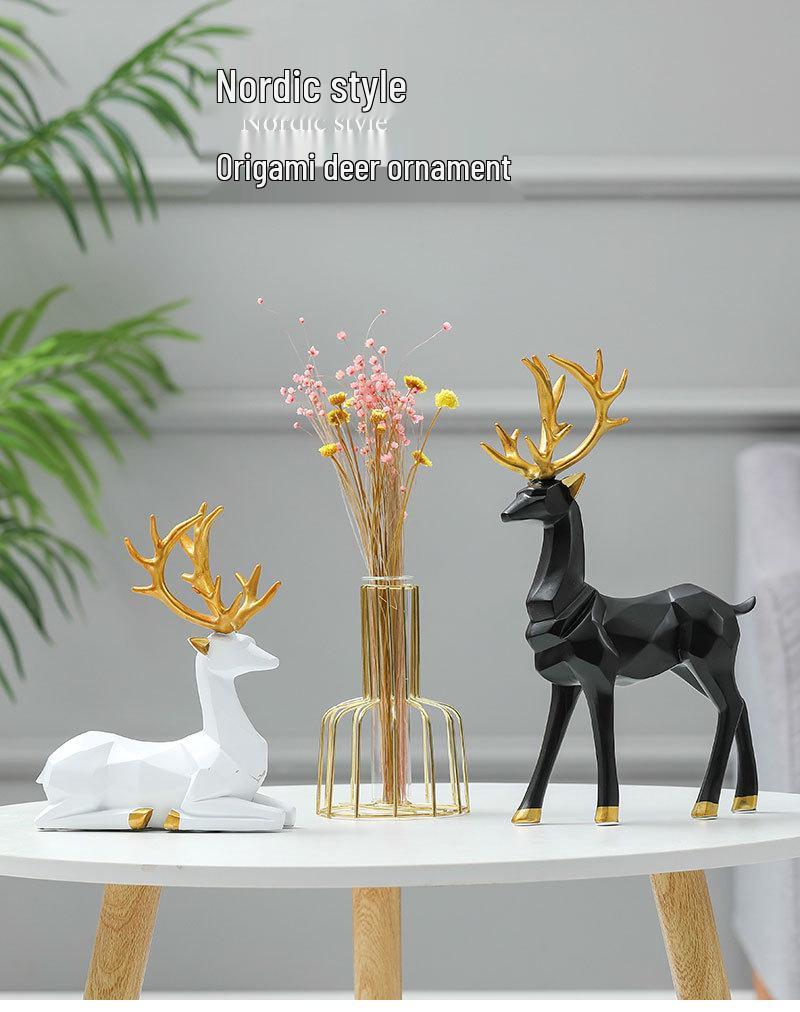 Nordic Resin Origami Elk Ornament for Living Room Decoration - Housewarming Gift