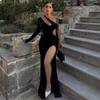 Women European Style Backless Mesh Splicing Ruffled Irregular High Waist Strap Long Dress