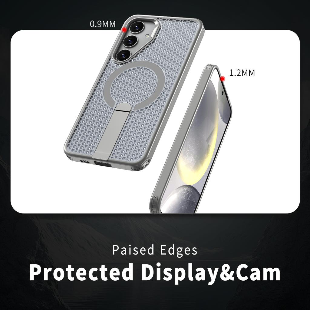 For Samsung Galaxy S26 / S26 Pro Magnetic Case Kickstand Grid Texture TPU PC Phone Back Cover