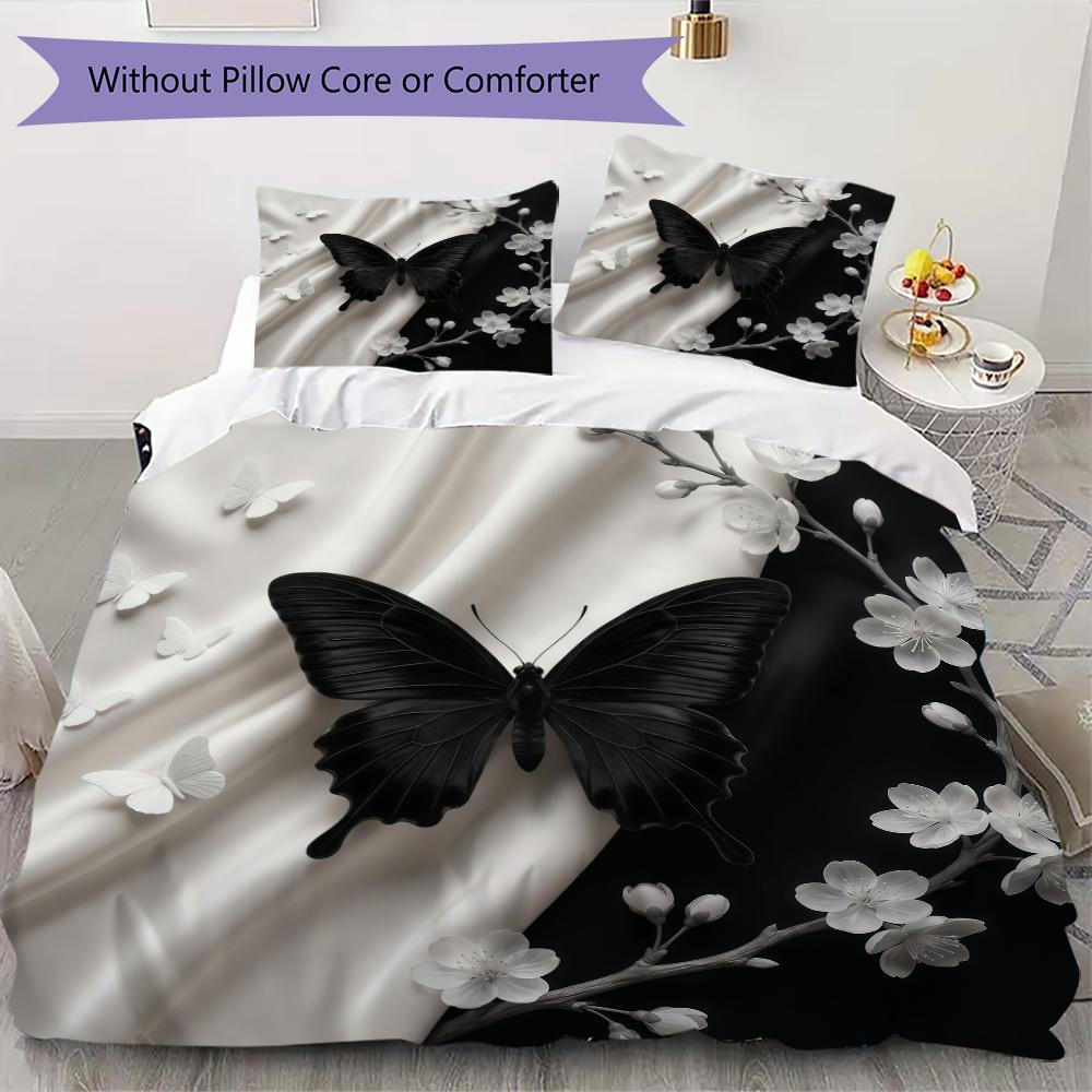 Silk Monochrome Pattern Bedding uilt Set uilt Cover Pillowcase Home Decoration Birthday Gift (1 * duvet cover + 2 * pillowcase without core)