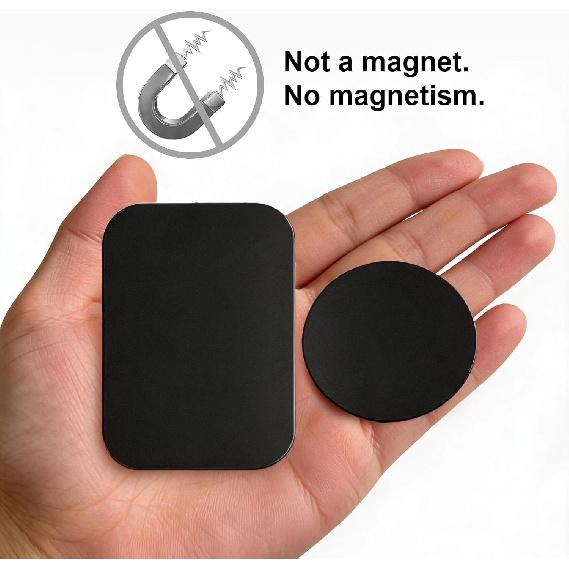 Metal Plates for Magnets, 8 Pack Black Adhesive Phone Mount Plate | 4 Rectangle & 4 Round plates with strong adhesive. Fits car mounts, GPS stands &