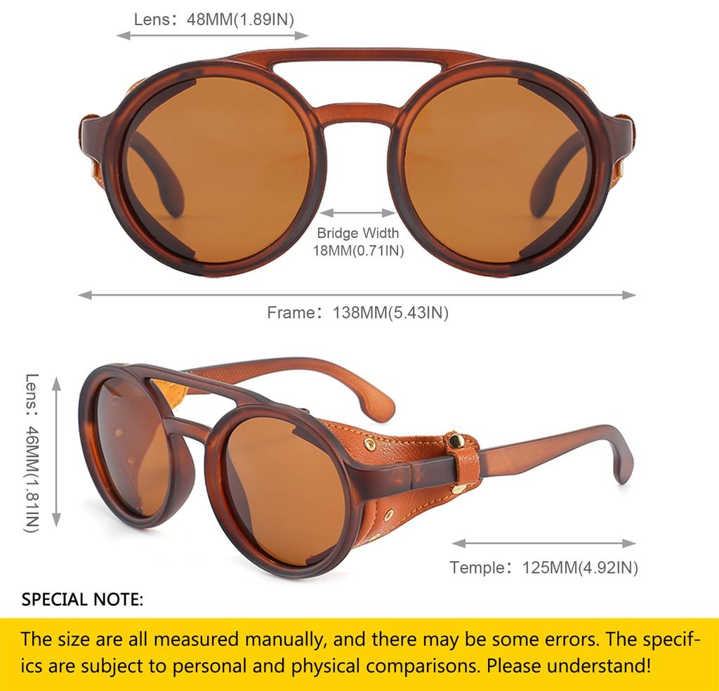 Exclusive Gothic Motorcycle Sunglasses Retro Round Sunglasses Side Shield Retro Steam Punk Glasses for Gentlemen [SHEEN KELLY] [Amazon Brand]