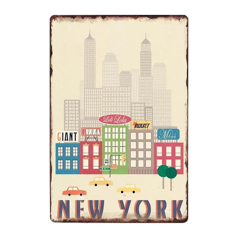 New York Metal Posters Vintage Tin Sign USA Flag Bar Pub Club Toilet Wall Decor Home Plate Retro Plaques 20x30 cm
