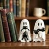 Cute, Spooky Halloween Ghost-Shaped Black Cat Plush Toy Measuring 1.1 Inches (Mini Size), Made of Resin Material,Desk Decoration