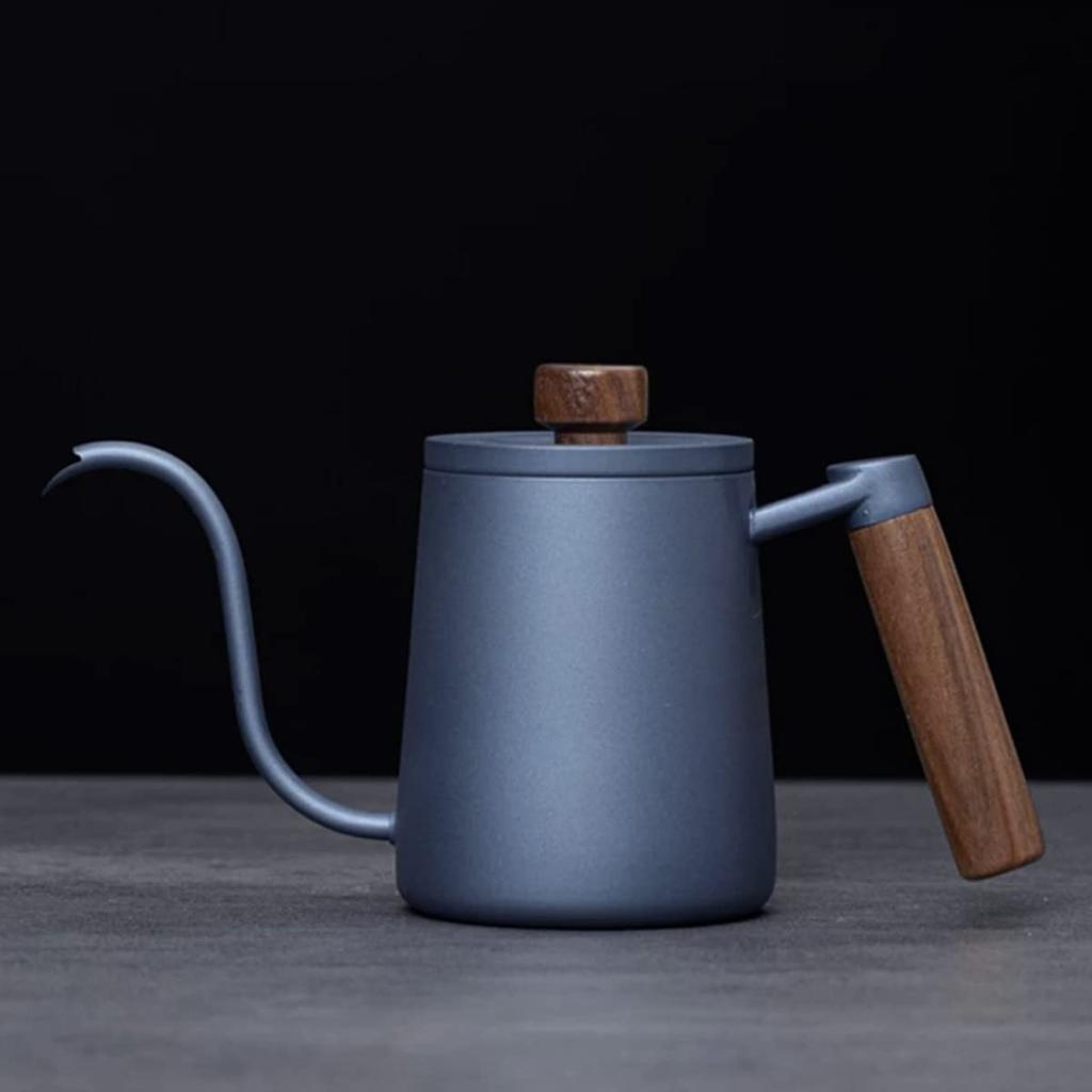 SOVIFKI Coffee for Walnut Narrow Stainless with and Dark Blue Ideal for Camping Pot, Small, 580ml, 1-2 People, Handle, Spout, Steel, Graduations,