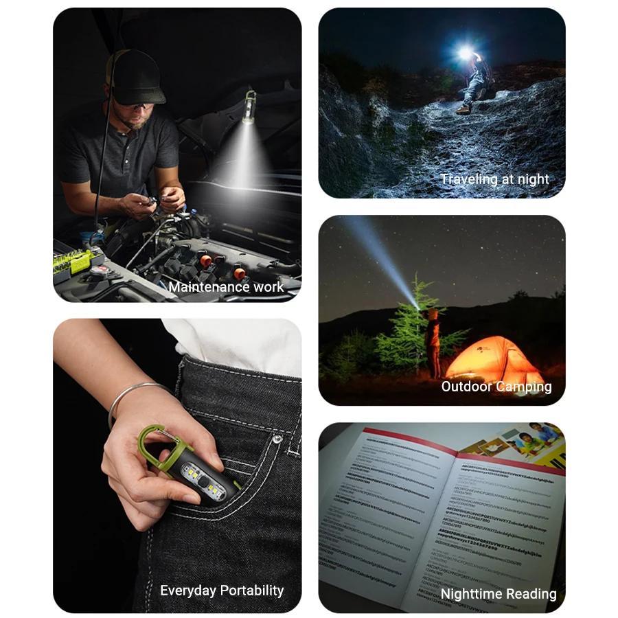Rechargeable Keychain Camping Tent Lamp Multifunction COB Work Light Outdoor Emergency Torch Light for Walking Searching Hiking