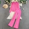 Autumn Winter Women Designer Pattern Knitted Sweater Trouser Two Piece Set Full Sleeve Single Breasted Jacket Tops and Elastic Waist Pant Tracksuit