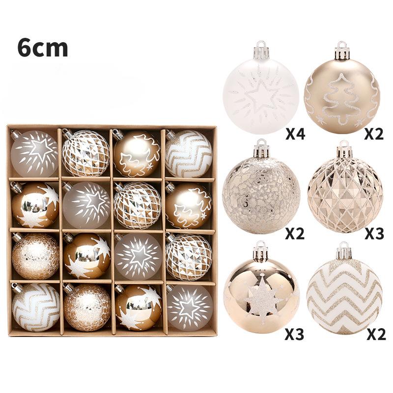 16 Pieces/set, Champagne Gold, Painted Christmas Ball Set, Christmas Tree Decoration, Holiday Pendant, Home Party Decoration, Wedding Decoration