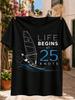 Life Begins At 25 Knots Text Minimal Windsurfer And Blue Wave Line Art Graphic Tee Unisex All Unisex All Tshirt