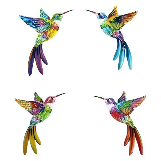 4 Pcs Acrylic Hummingbird Wall Art 2D Colorful Garden Birds Sculpture Outdoor Fence Hanging Ornaments for Garden Yard Living Room Kids Room Patio
