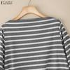 ZANZEA Women Casual Round Neck Loose 3/4 Sleeve Stripe Blouse
