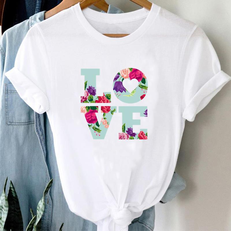 

(European Size) 90s Top T Shirt Watercolor Love Heart Trend Cute Fashion Casual Clothing T-Shirt Sleeve Women Print Lady Female O-neck Graphic T-shirt 4XL
