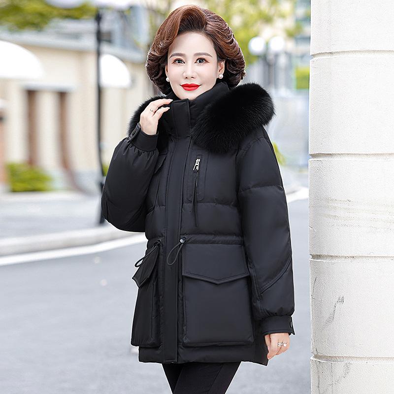 Down Jacket Women's Mid-length Winter New Middle-aged and Elderly Thickened White Duck Down Mother's Jacket