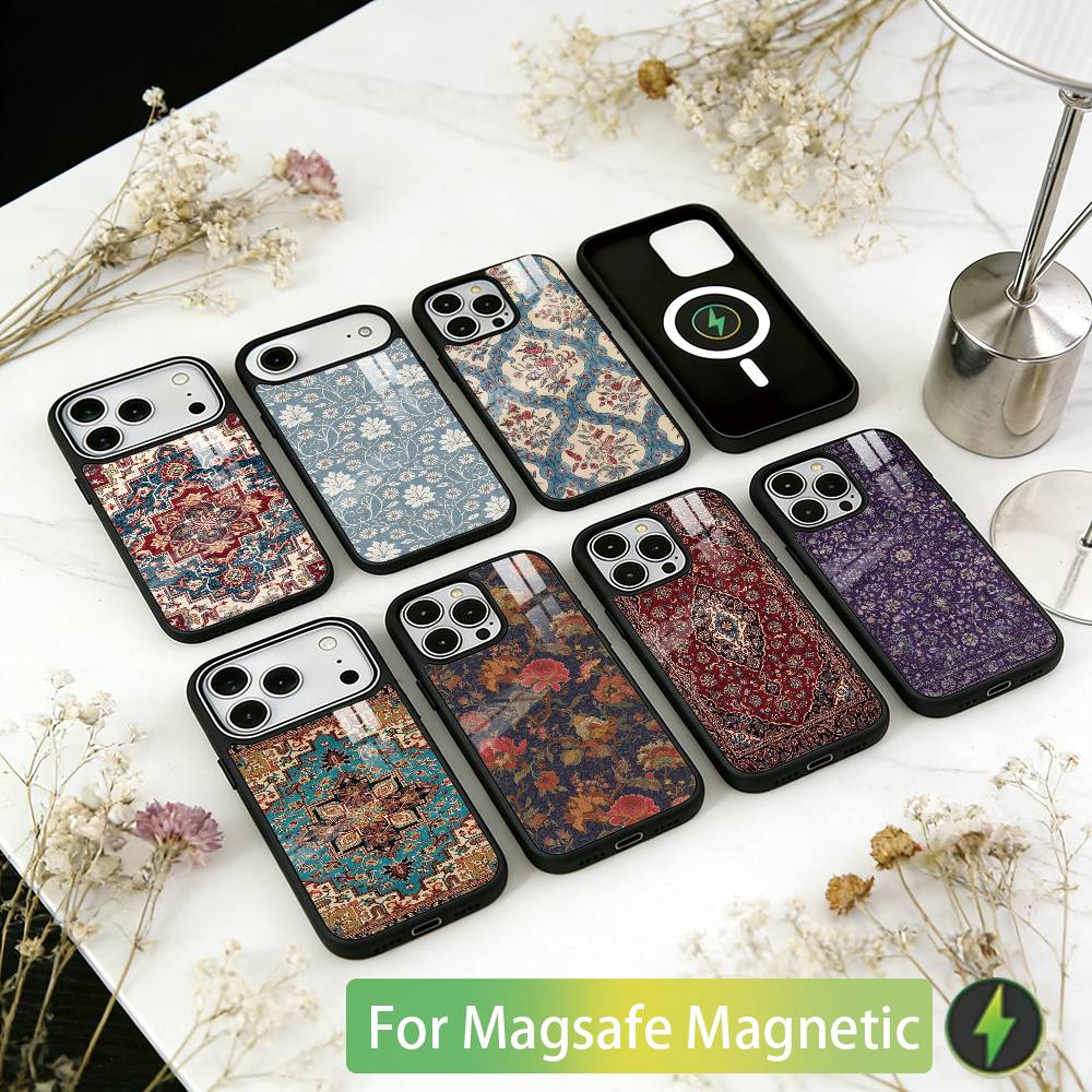 Persian Carpet Floral Pattern Phone Case For iPhone17,16,15,14,13,12,11 Plus,Pro Magnetic with Magsafe Wireless Charging