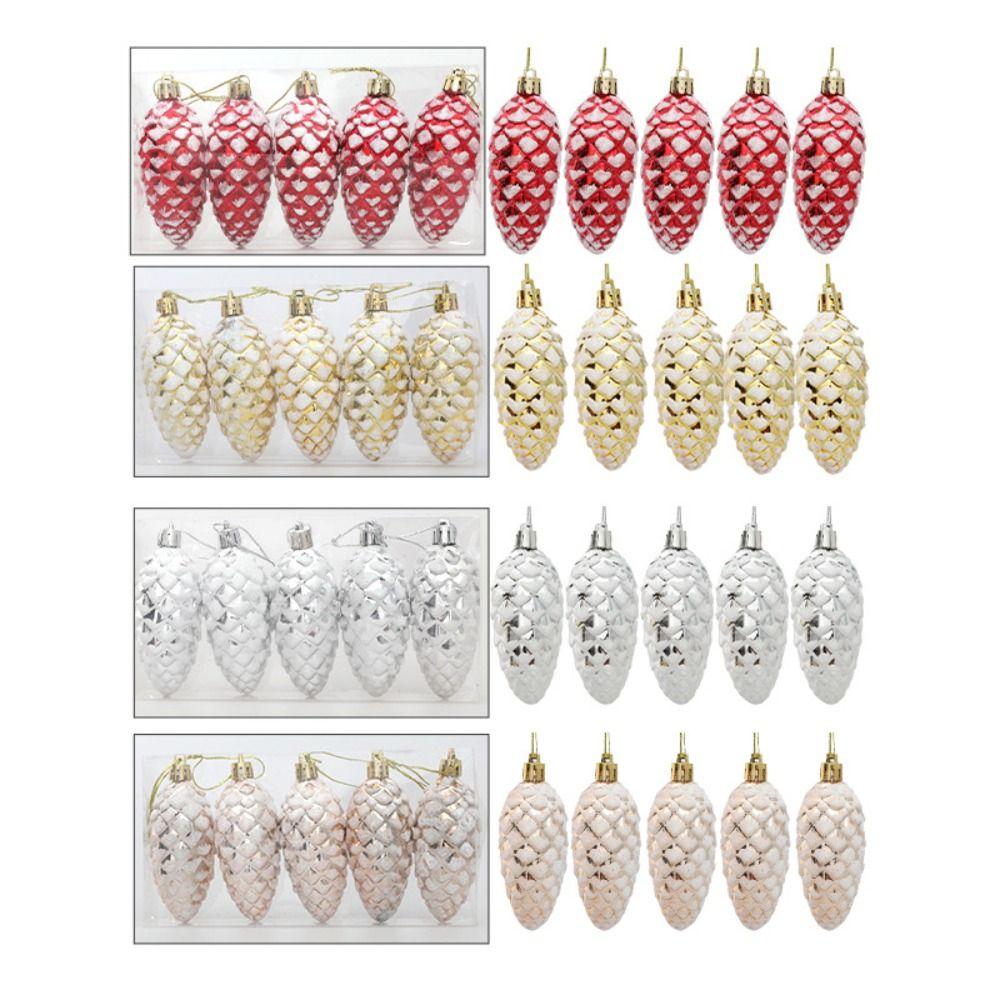5Pcs Plastic Pine Cone Balls Hanging Pendants Decorative Christmas Ornament  Theme Party