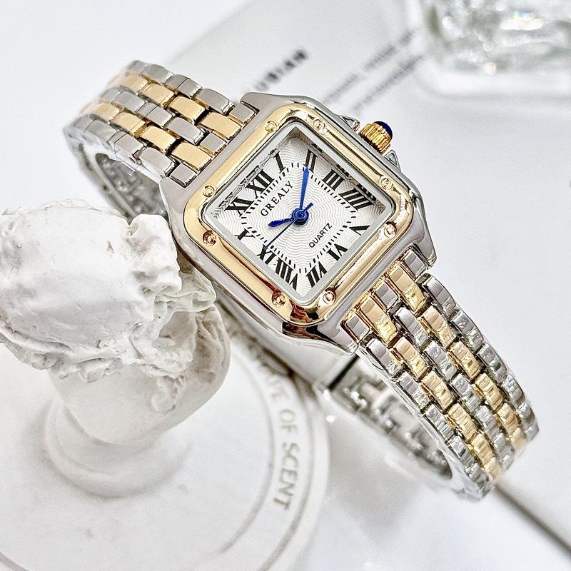 GREALY Women's Classic Retro Square Waterproof Diamond Quartz Watch