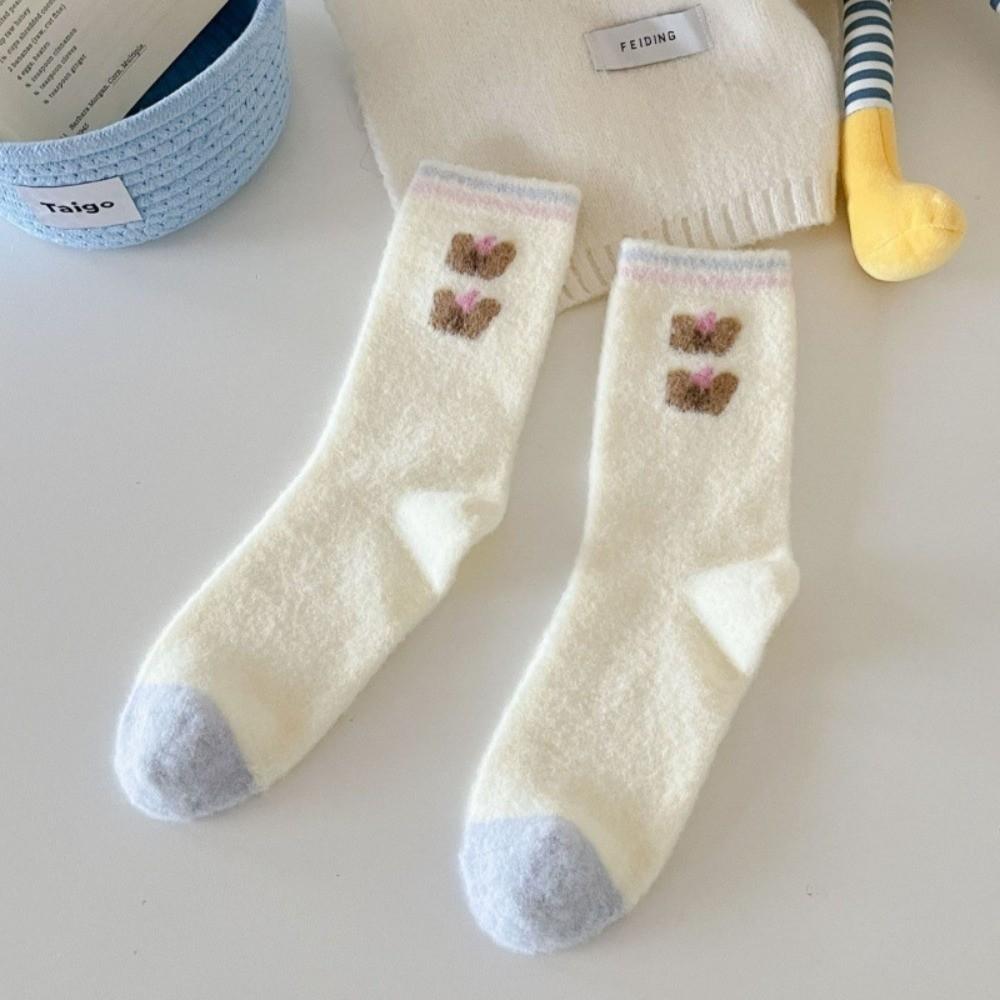 Weiche Acryl-Plüschsocken Wadenhoch Cartoon-Socken Niedliche Flauschsocken Für Damen