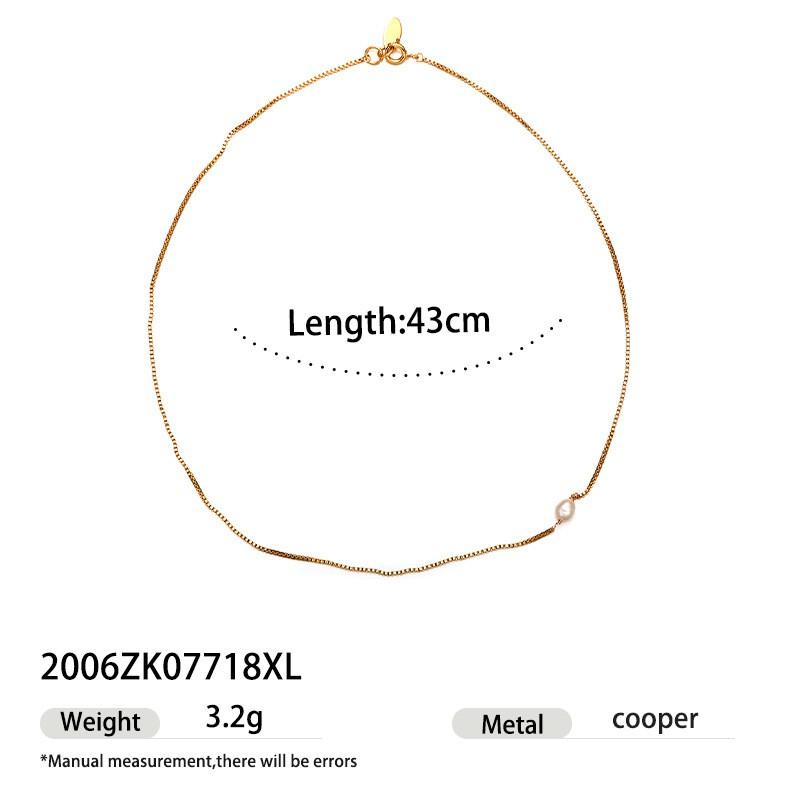 Elegant Copper Pendant Necklace With Natural Freshwater Pearl 18K Gold Plated Minimalist French Luxury Style Women 2006ZK07718XL