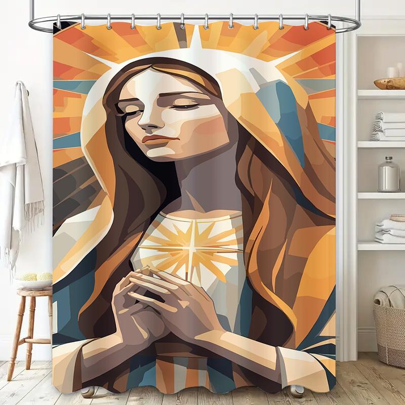 Tuniu Elegant Prayerful Virgin Mary Bathroom Shower Curtain Backdrop Divine Art Deco Wall Hanging
