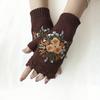 Vintage Flower Embroidered Knit Gloves Short Fingerless Elastic Gloves Autumn Winter Coldproof Decorative Wrist Cover