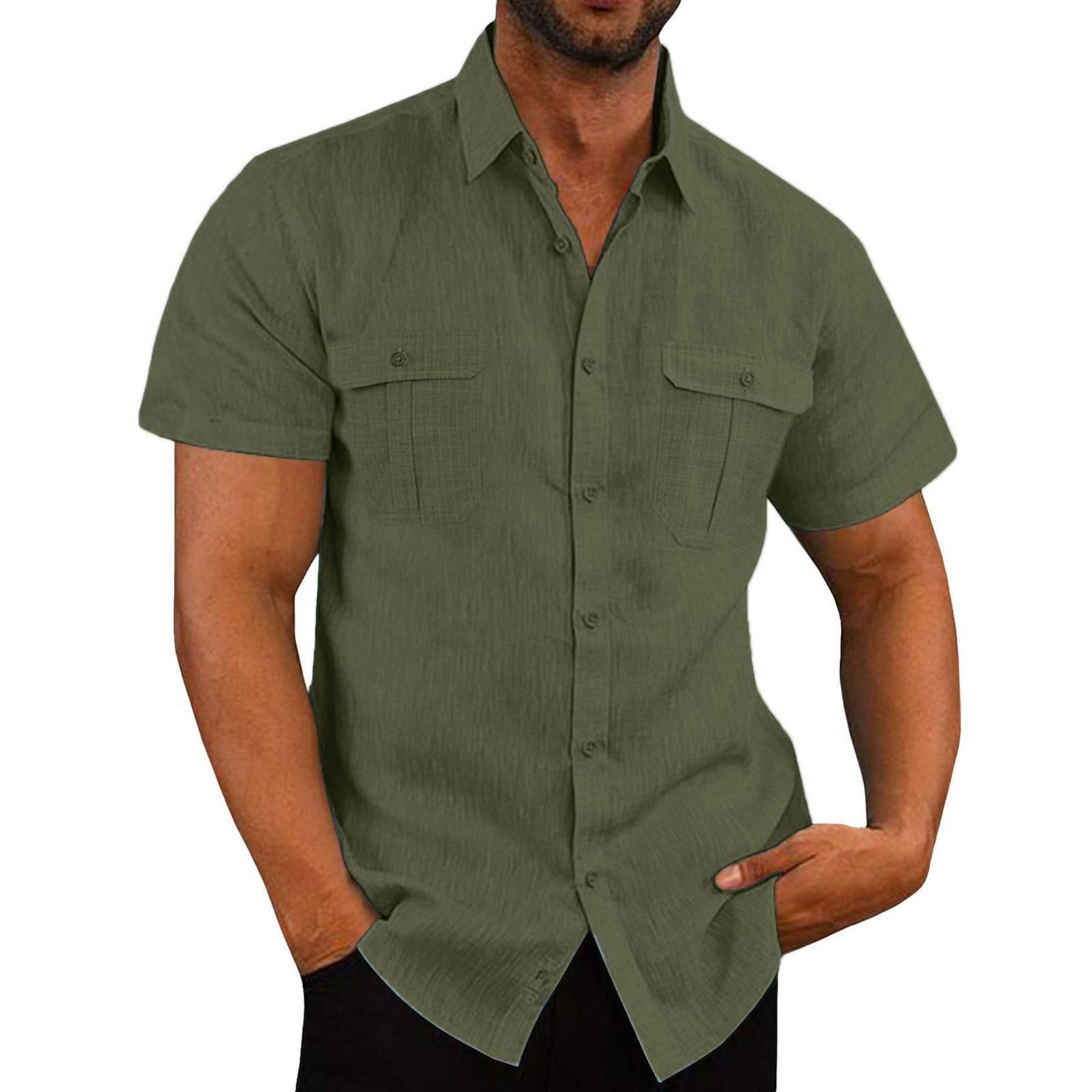 

Мужская льняная повседневная рубашка с короткими рукавами без воротника с воротником-стойкой, летний топ XL