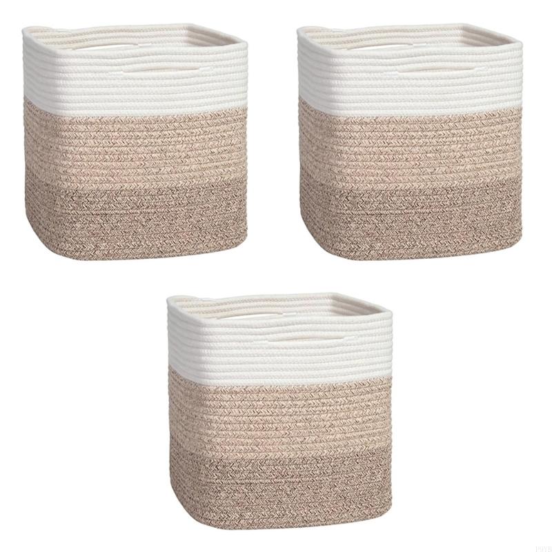 Pack Of 3 Cotton Fabric Baskets For Home Arrangement Great For Laundry Towels And Belongings P9YB
