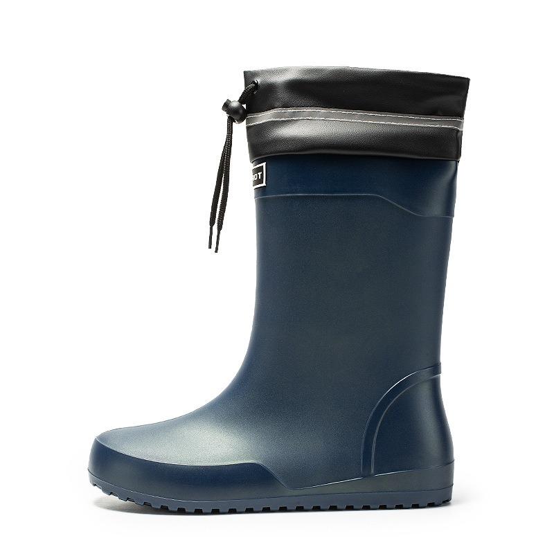 High-grade Medium Tube Flat-soled Rain Shoes Men's Water Shoes Waterproof Elastic Bundle Fixed Cotton Lint Rain Boots Waterproof Rubber Shoes