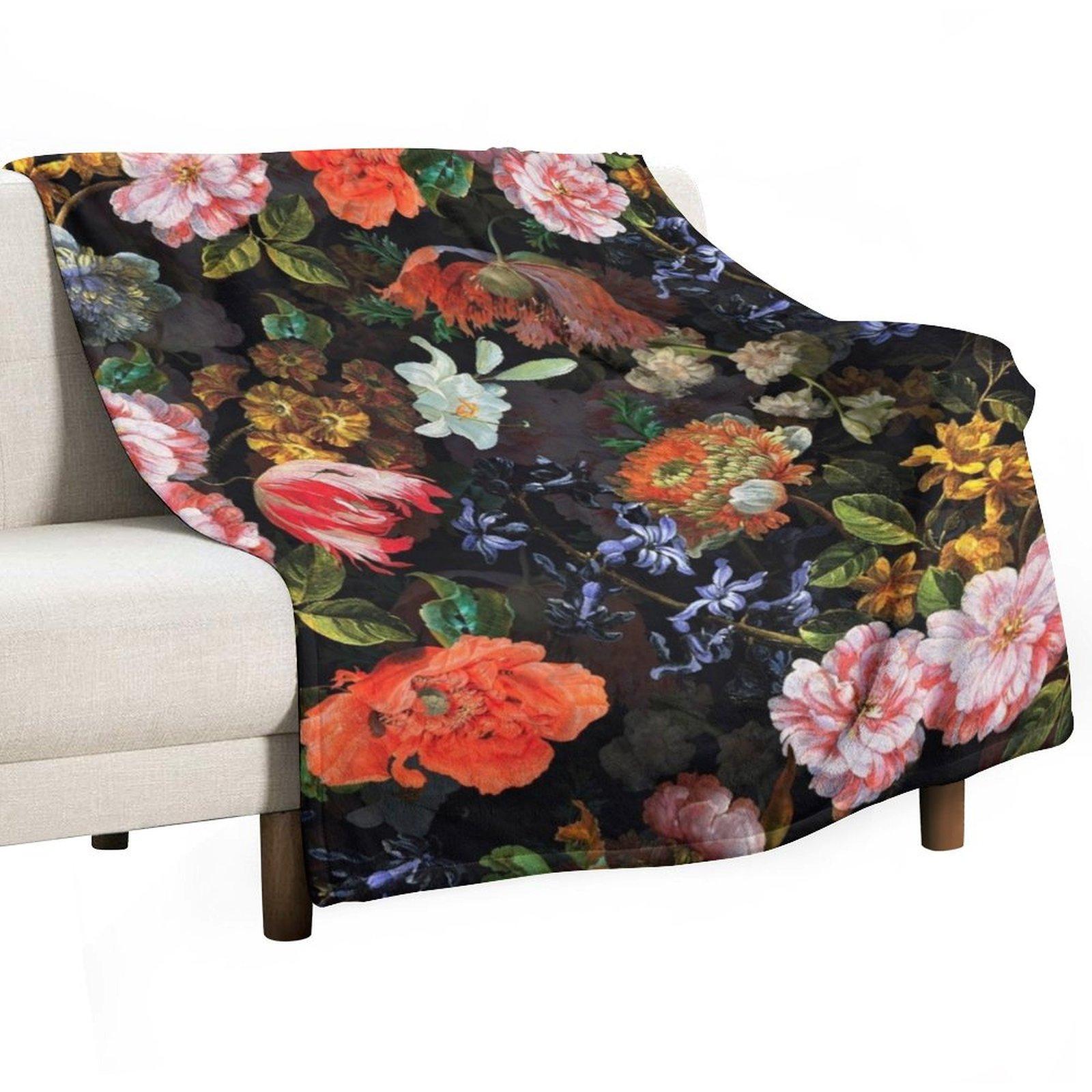 Antique Botanical Night Flower Botanical Night Garden I Throw Blanket Soft Thermal Summer Plaid Blankets