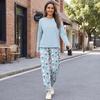 Women's Casual Loose Fit Printed Sweatshirt and Jogger Set with Chest Pocket - Round Neck 2 Piece Outfit for Daily Wear