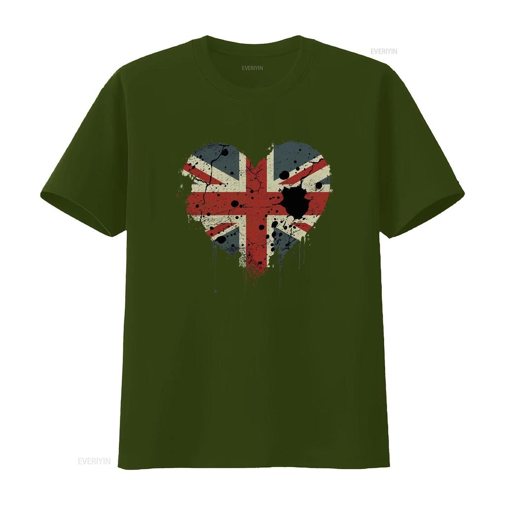 Stylish Love British Flag Union Jack Great Britain Team GB Mens Cotton T Shirt Vintage Washed Designer Clothes Breathable
