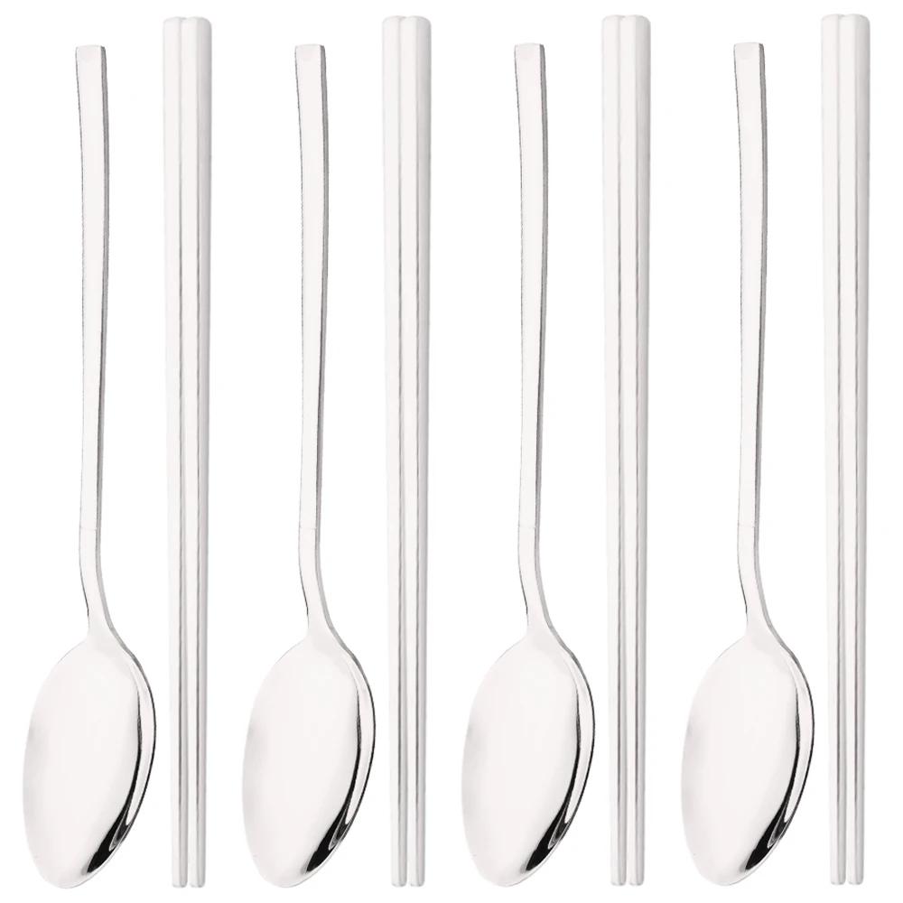 Korean 8Pcs Tableware Set High Quality Stainless Steel Dinner Set Black Gold Dinnerware Spoon Chopsticks Flatware Cutlery Set