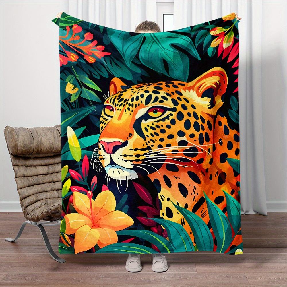 Cozy Cartoon Leopard Print Flannel Throw Blanket - Lightweight, Soft & Warm for Couch, Bed, Travel, Camping | Available in Sizes