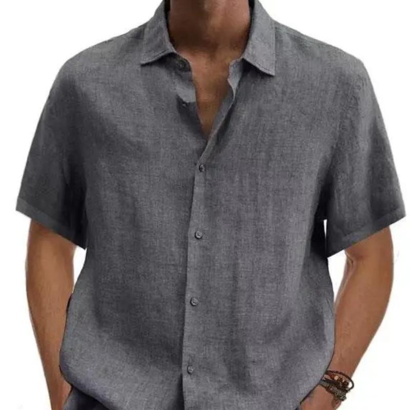 Cotton Linen Blouse Summer Men Turn Down Collar Short Sleeve Button Loose Blouse Tops Oversized S-5XL SZE-ST22092