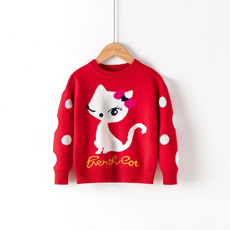 Children's New Autumn/Winter Double-Layer Knitwear Boys' and Girls' Warm Knitted Sweaters Pullover Cartoon-Printed Sweaters Base Layer Sweaters