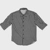 Men's Trendy Korean Slim-Fit Striped Shirt with Three-Quarter Sleeves